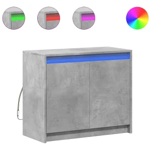 Dressoir met LED 72x34x61 cm bewerkt hout betongrijs