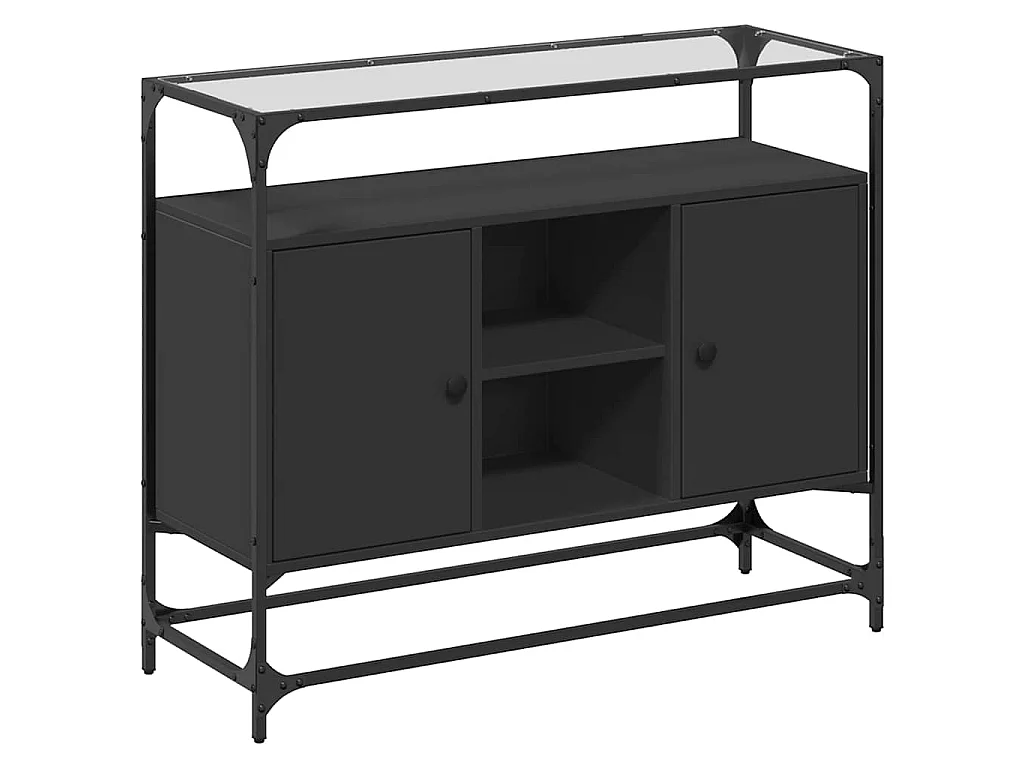 Dressoir met glazen blad 98x35x81 cm bewerkt hout zwart