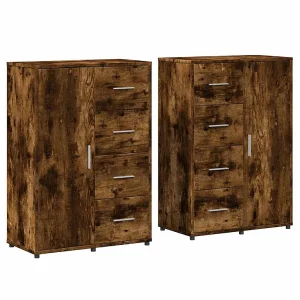 Dressoirs 2 st 60x31x84 cm bewerkt hout gerookt eikenkleurig Dressoirs 2 st 60x31x84 cm bewerkt hout gerookt eikenkleurig