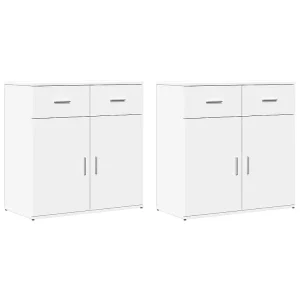Dressoirs 2 st 79x38x80 cm bewerkt hout wit Dressoirs 2 st 79x38x80 cm bewerkt hout wit