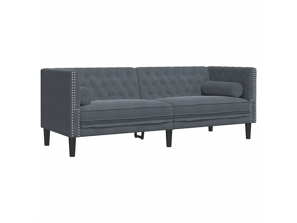 Driezitsbank Chesterfield-stijl en bolsters fluweel donkergrijs