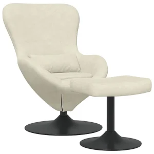 Egg Chair met Voetsteun Crème Fluweel Egg Chair met Voetsteun Crème Fluweel