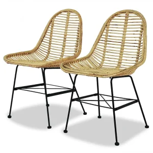 Eetkamerstoelen 2 st natuurlijk rattan Eetkamerstoelen 2 st natuurlijk rattan