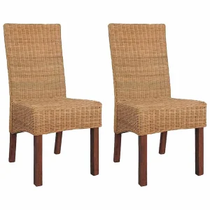 Eetkamerstoelen 2 st natuurlijk rattan bruin Eetkamerstoelen 2 st natuurlijk rattan bruin