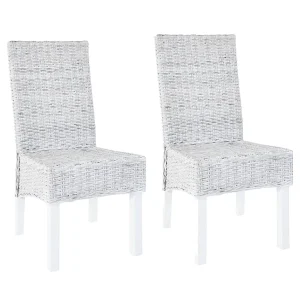 Eetkamerstoelen 2 st kubu rattan en mahoniehout lichtbruin Eetkamerstoelen 2 st kubu rattan en mahoniehout lichtbruin