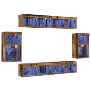 Tv-meubelset met LED-striplichten 8 pcs Oud hout Bewerkt hout Tv-meubelset met LED-striplichten 8 pcs Oud hout Bewerkt hout