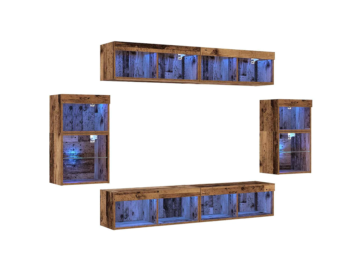 Tv-meubelset met LED-striplichten 8 pcs Oud hout Bewerkt hout