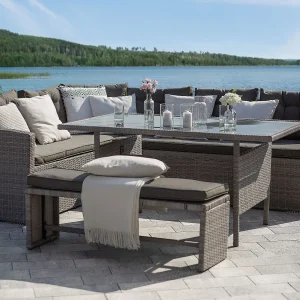 Tuin eettafel VITERBO 145 cm 80 cm Glas Lichtgrijs