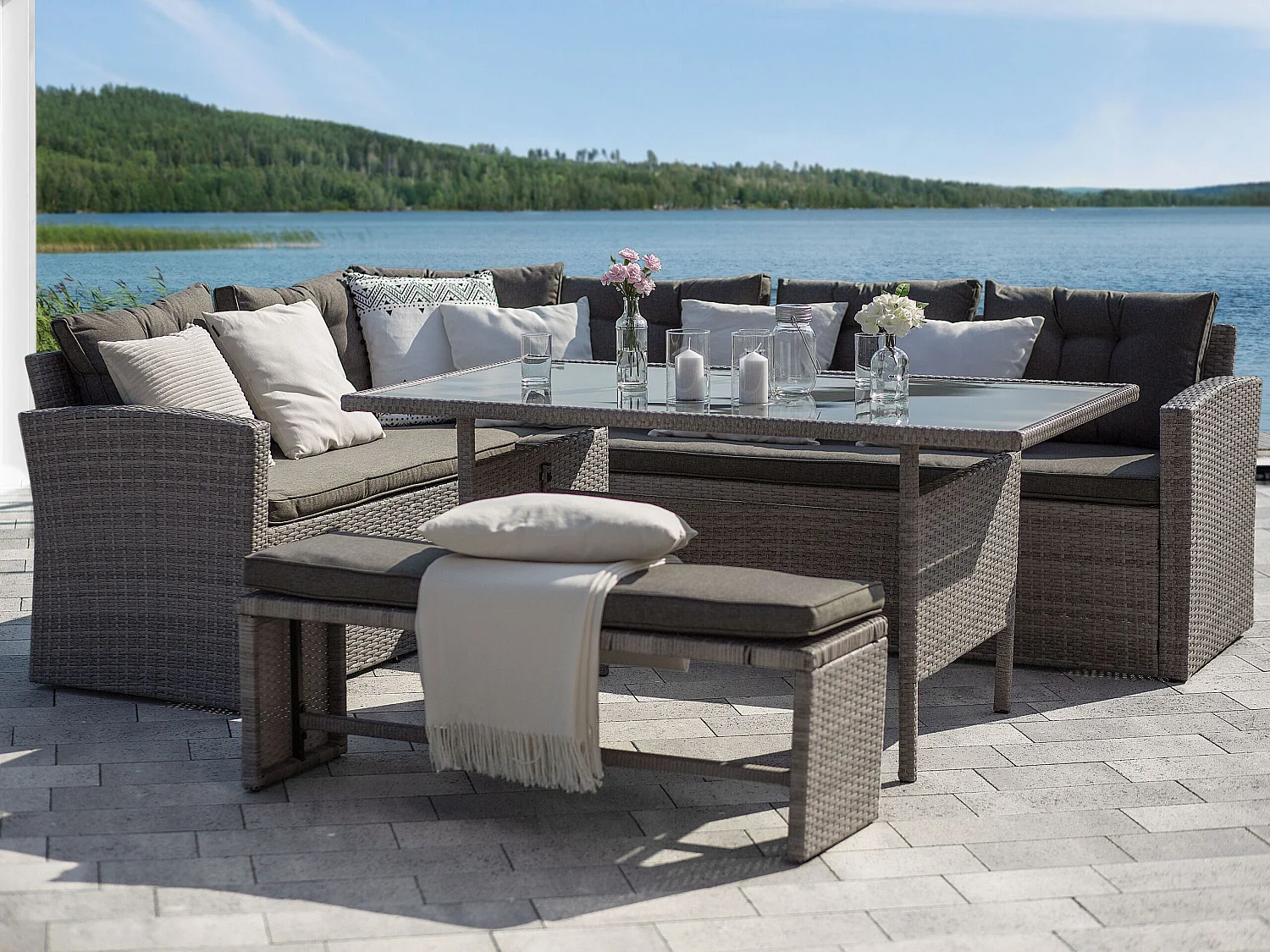 Tuin eettafel VITERBO 145 cm 80 cm Glas Lichtgrijs