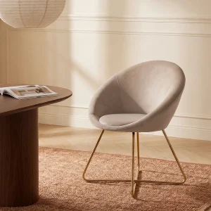 Stoel van velours en goudkleurig metaal – Kleur: beige – BURBAN Stoel van velours en goudkleurig metaal – Kleur: beige – BURBAN