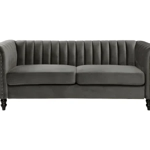 Driezitsbank Chesterfield van fluweel TRUMBO – Antraciet
