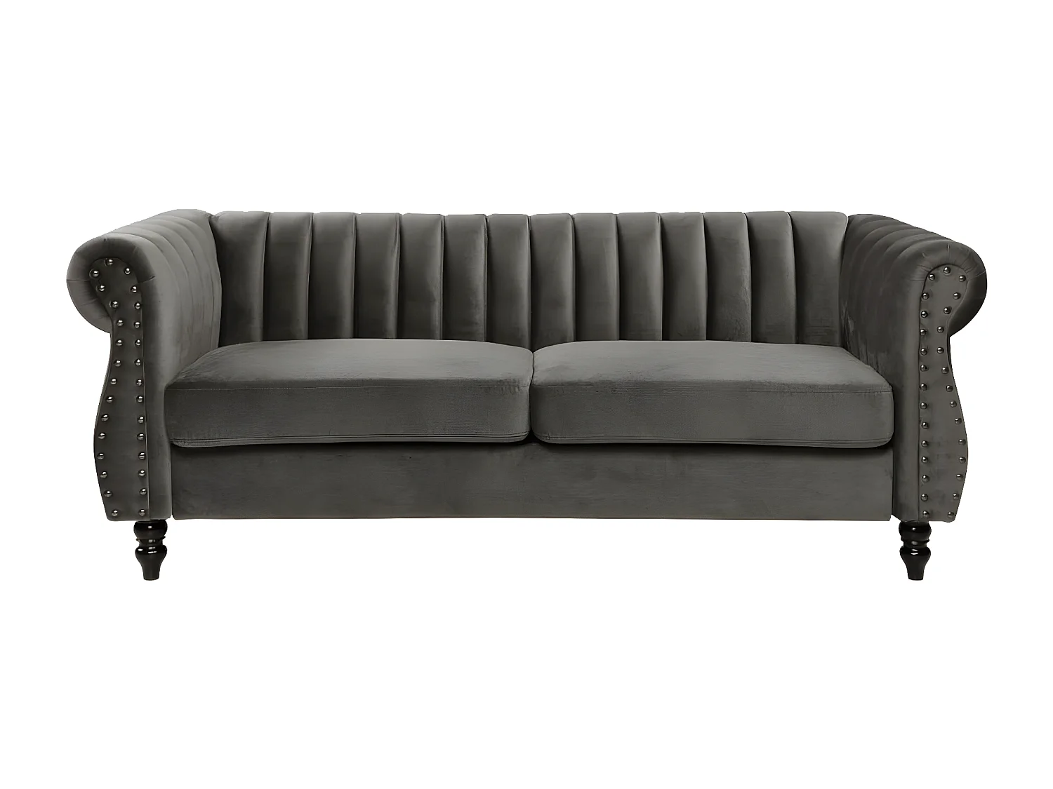 Driezitsbank Chesterfield van fluweel TRUMBO - Antraciet