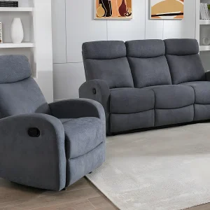 Driezitsbank en relaxfauteuil in grijze stof – EVELYN – Koop nu goedkoop online Driezitsbank en relaxfauteuil in grijze stof – EVELYN – Koop nu goedkoop online