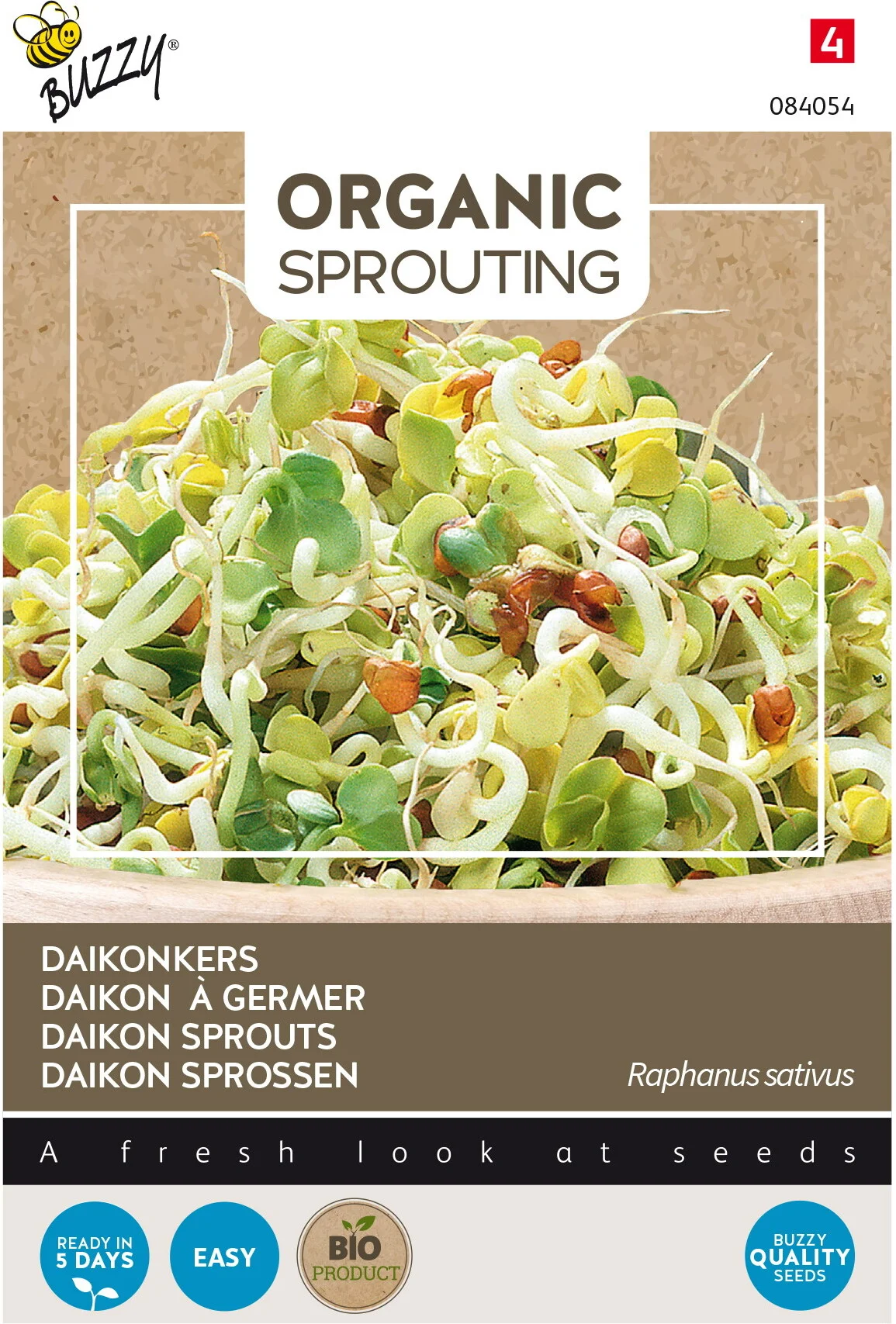 Buzzy Knip&Eet biologische kiemgroentezaad Daikonkers (Raphanus sativus)