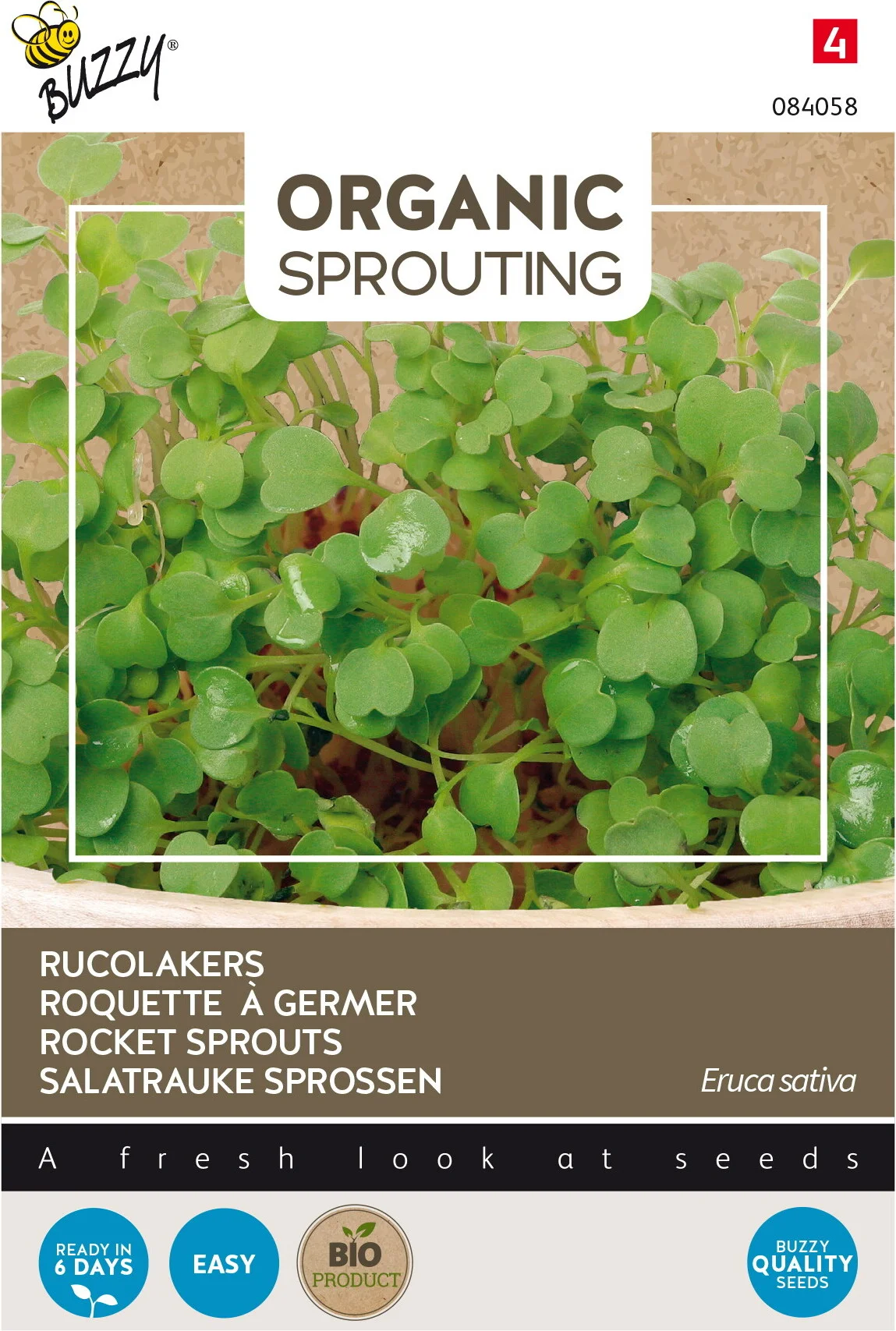 Buzzy Knip&Eet biologische kiemgroentezaad Rucolakers (Eruca vesicaria ssp. sativa)
