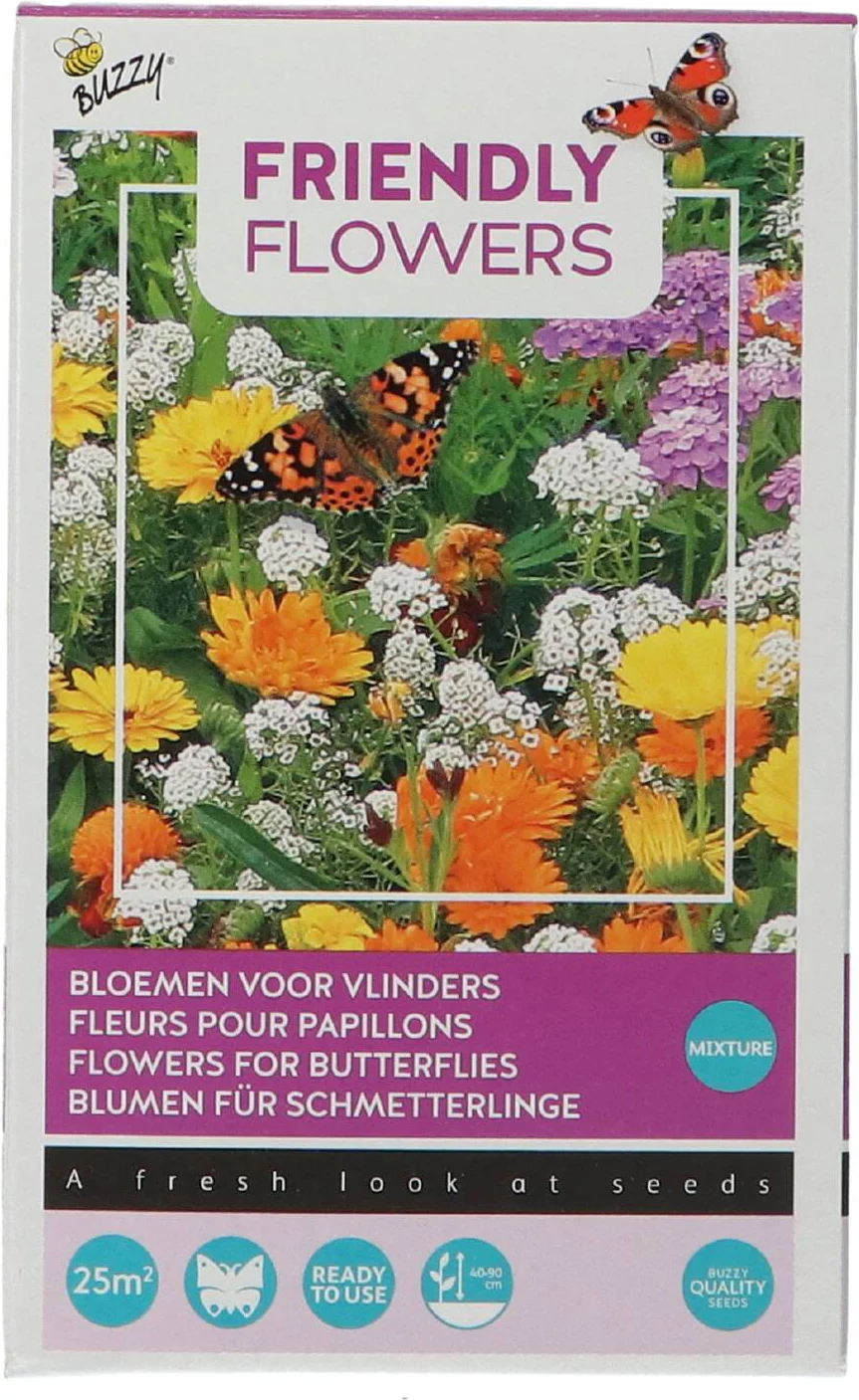 Buzzy bloemenzaad strooidoosje friendly flowers vlinders 100 g