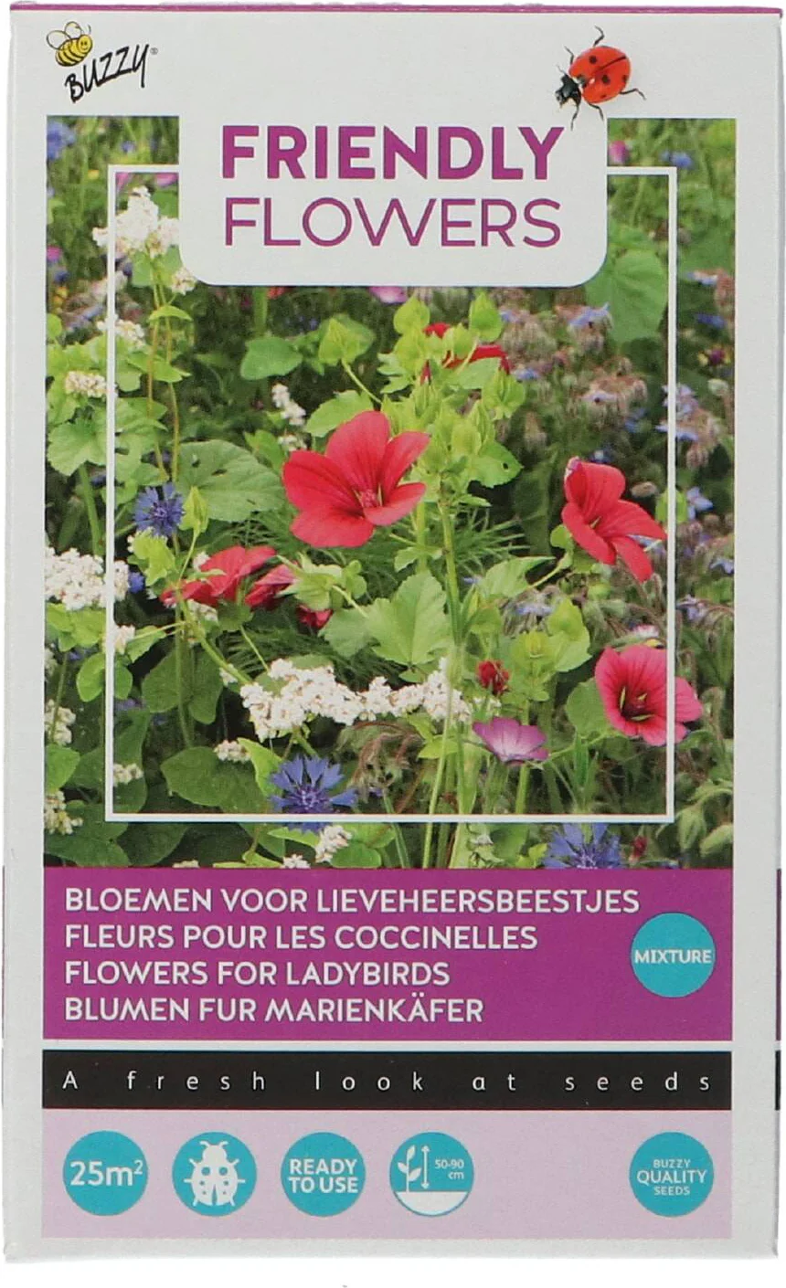 Buzzy bloemenzaad strooidoosje friendly flower lieveheersbeestjes 100 g