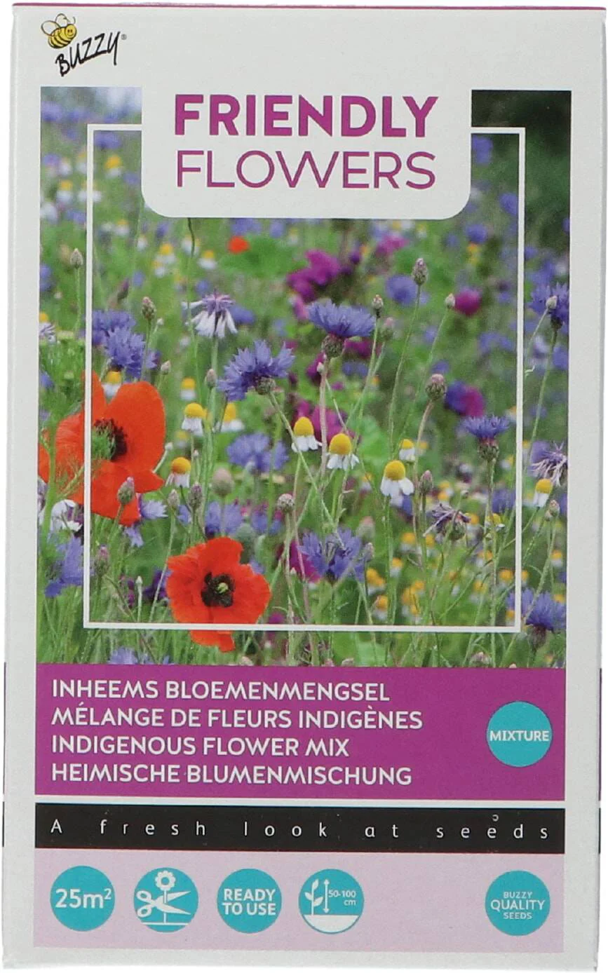 Buzzy bloemenzaad strooidoosje friendly flowers inheems 100 g