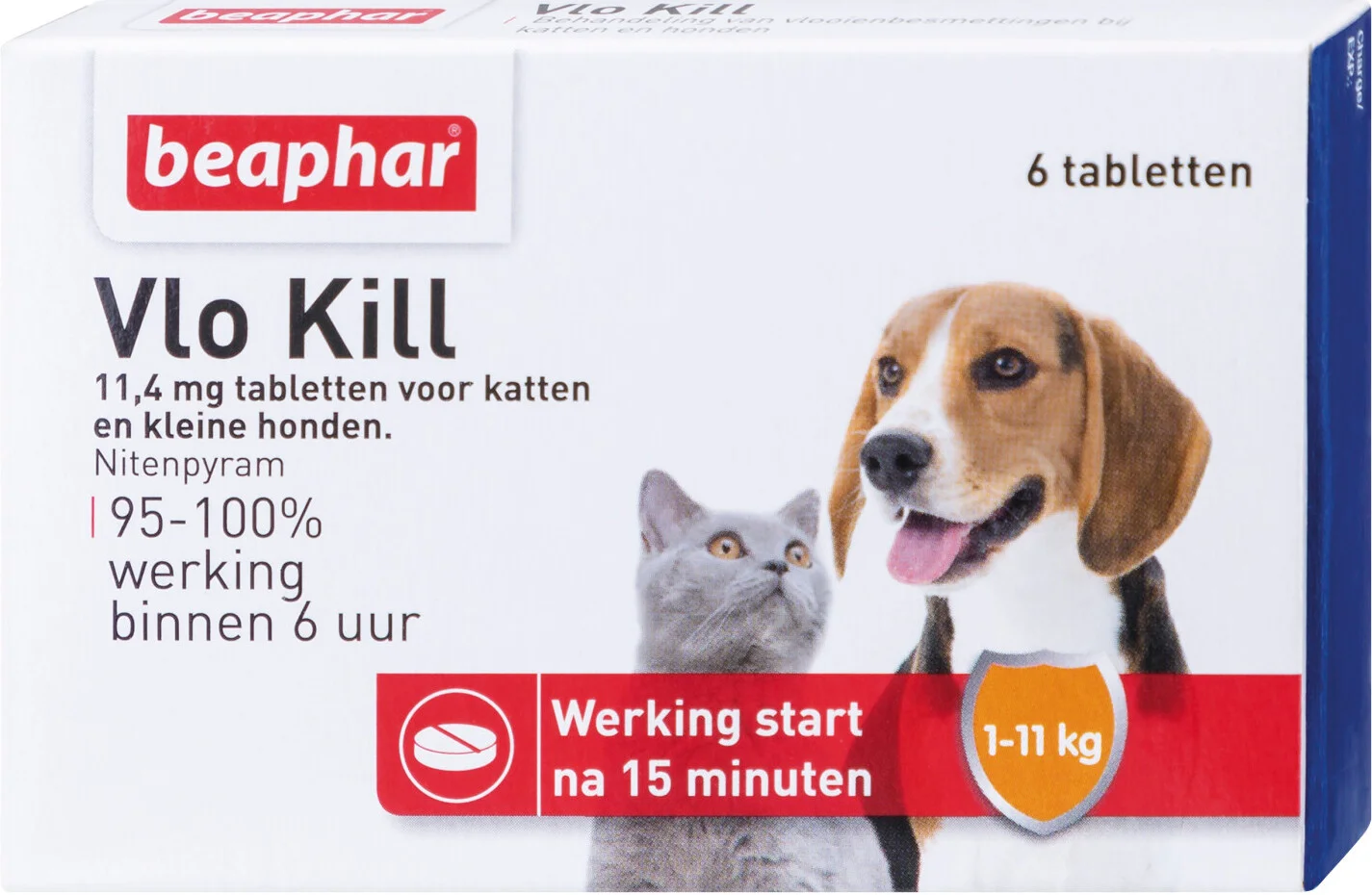 Beaphar hond en kat vlokill+ tabletten tot 11 kg 6 stuks