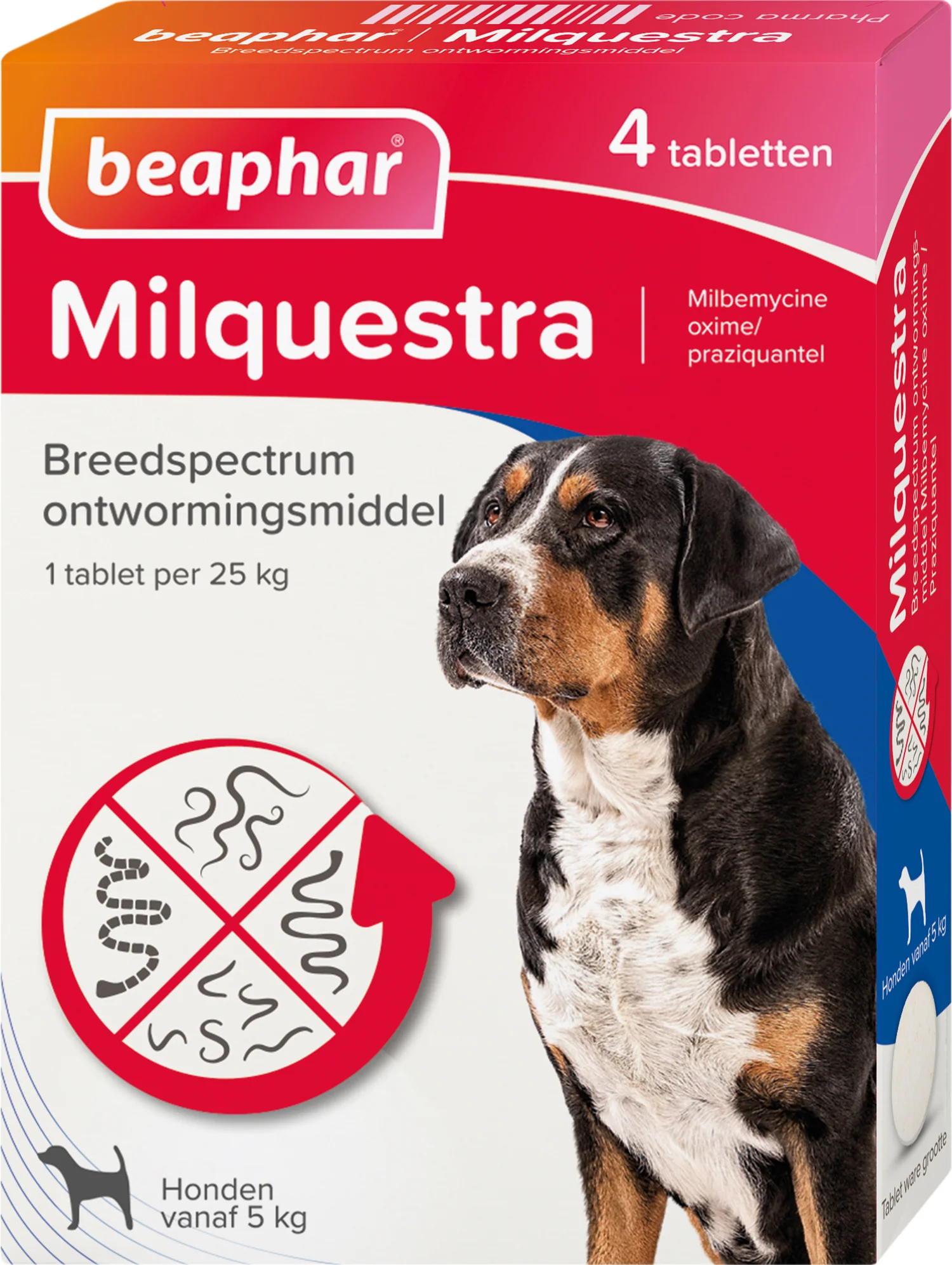Beaphar Milquestra ontwormingsmiddel tabletten hond 5-75 kg 4 stuks
