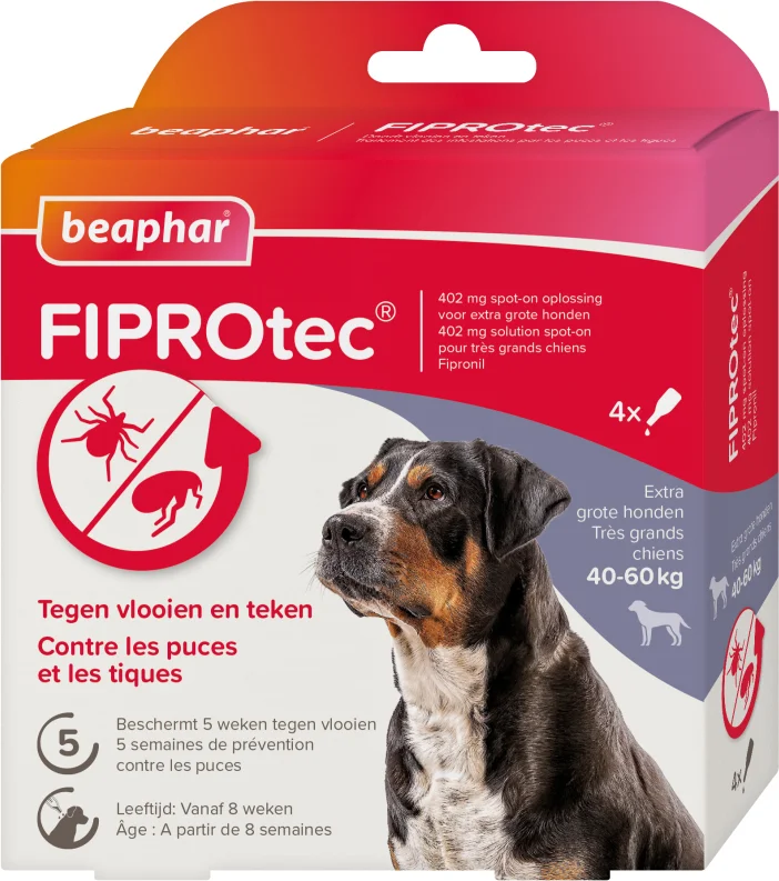 Beaphar teken- en vlooiendruppels Fiprotec hond 40-60 kg 4 stuks