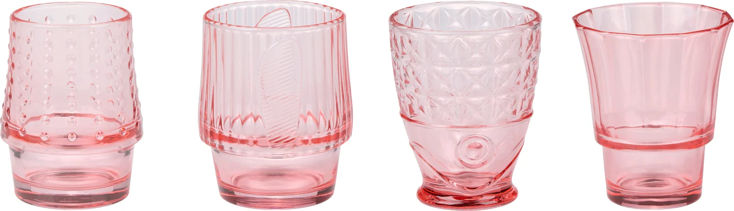 Alpina glas Vis stapelbaar roze 220 – 310 ml 4 stuks