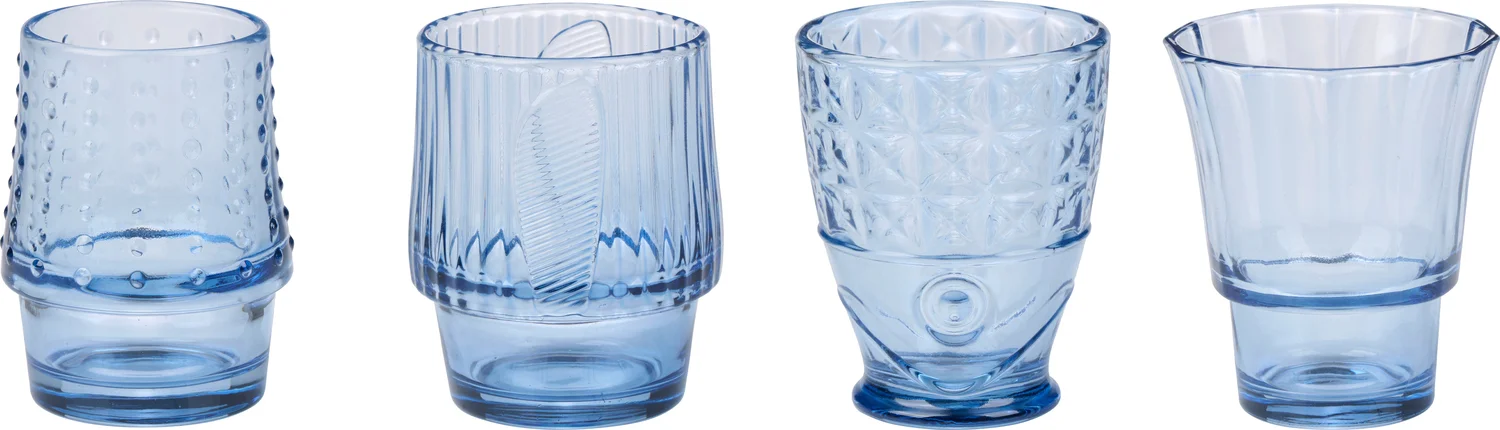 Alpina glas Vis stapelbaar blauw 220 – 310 ml 4 stuks