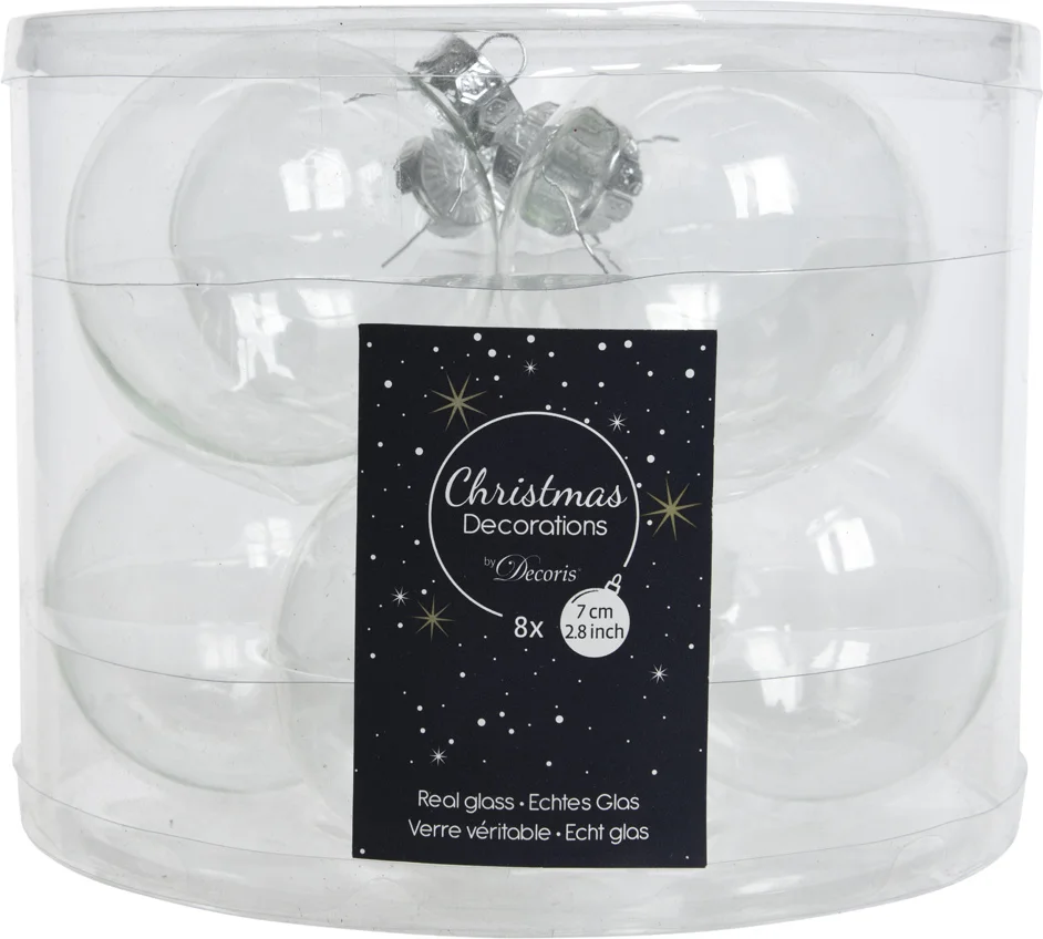 Decoris kerstbal transparant D 7 cm 8 stuks