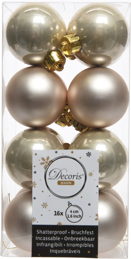 Decoris kerstbal crème D 4 cm 16 stuks