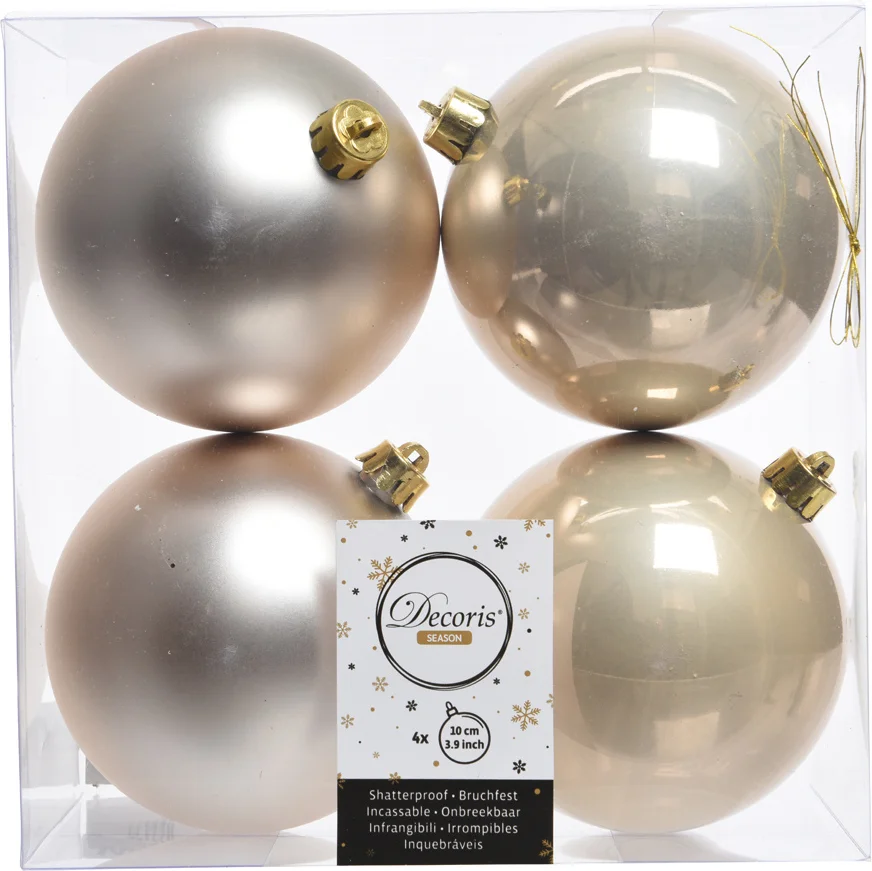 Decoris kerstbal crème D 10 cm 4 stuks
