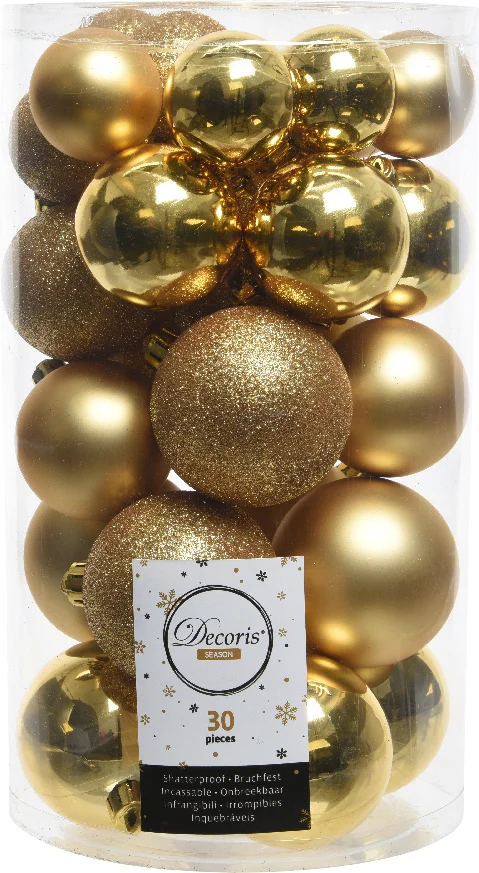 Decoris kerstbal licht goud D 4 / 5 / 6 cm 30 stuks