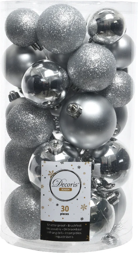 Decoris kerstbal zilver D 4 / 5 / 6 cm 30 stuks