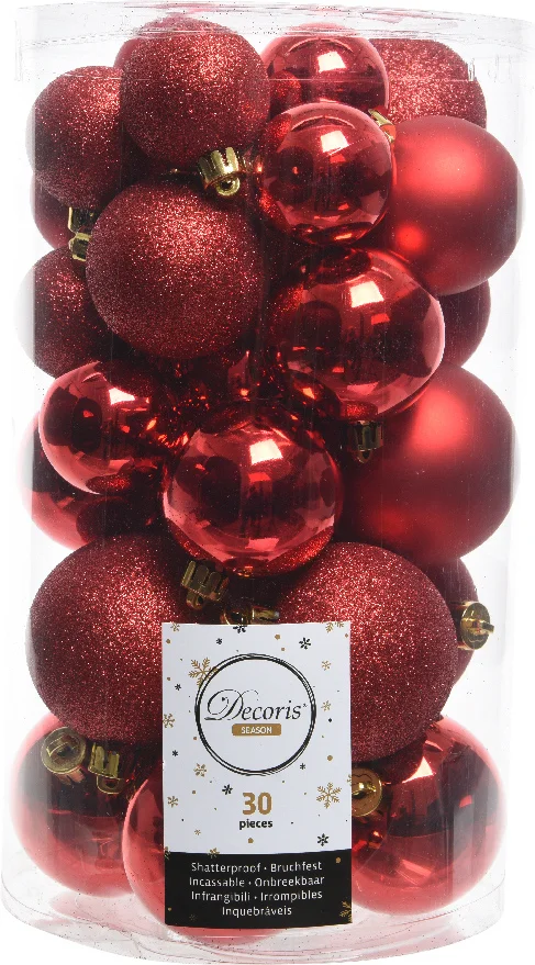 Decoris kerstbal rood D 4 / 5 / 6 cm 30 stuks