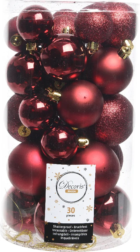 Decoris kerstbal bordeaux D 4 / 5 / 6 cm 30 stuks