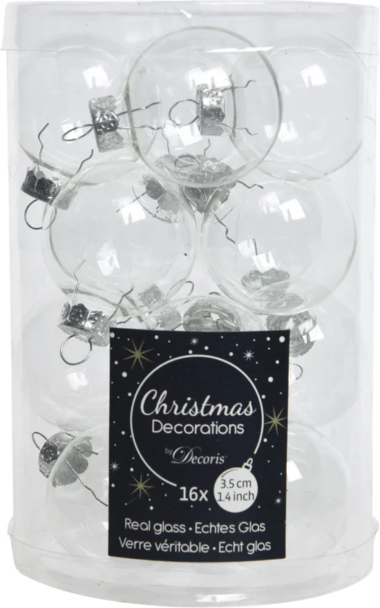 Decoris kerstbal transparant D 3,5 cm 16 stuks