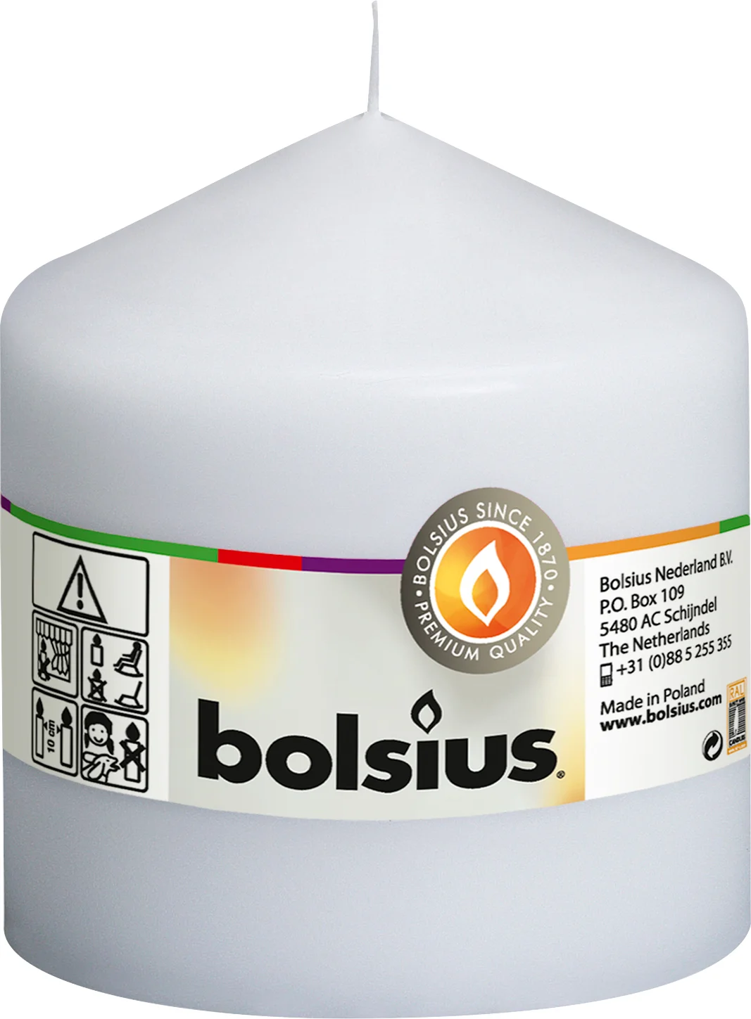 Bolsius stompkaars wit 45 uur D 9,8 H 10 cm