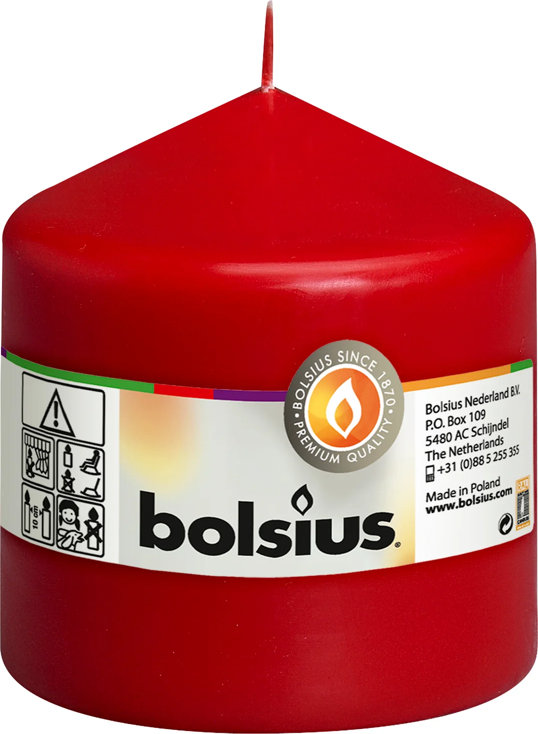 Bolsius stompkaars rood 45 uur D 9,8 H 10 cm