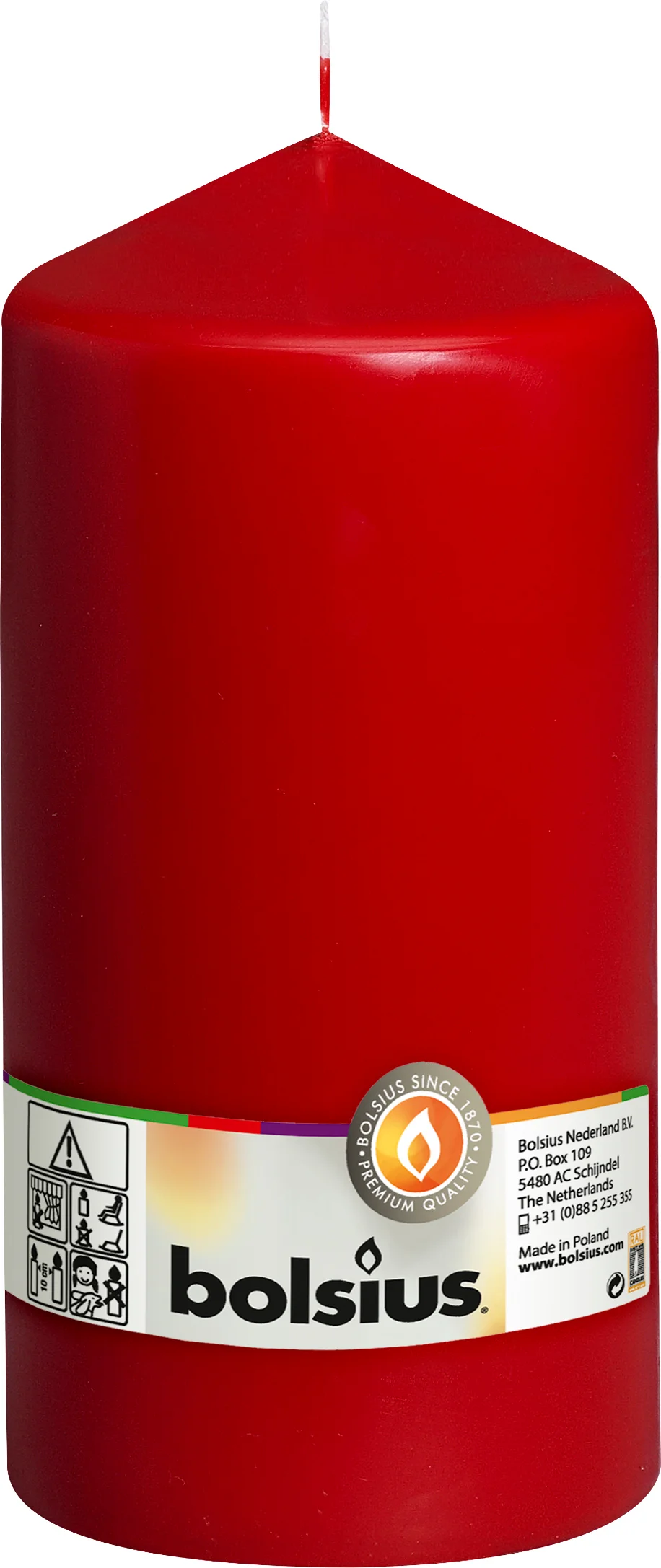 Bolsius stompkaars rood 120 uur D 9,8 H 20 cm