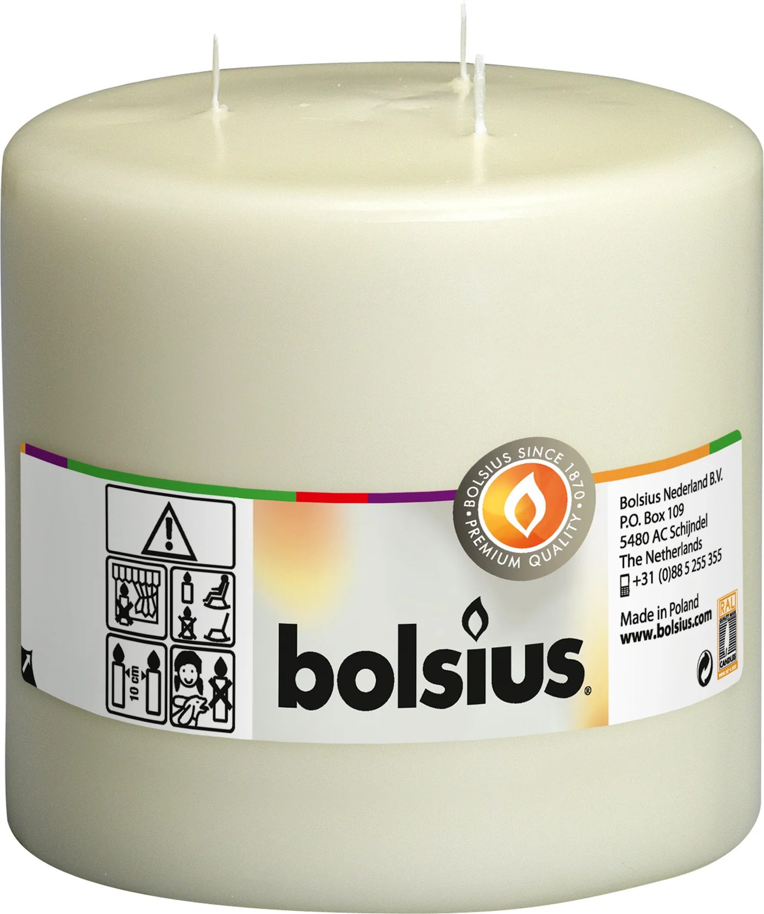 Bolsius mammoetkaars crème 75 uur D 15 H 15 cm