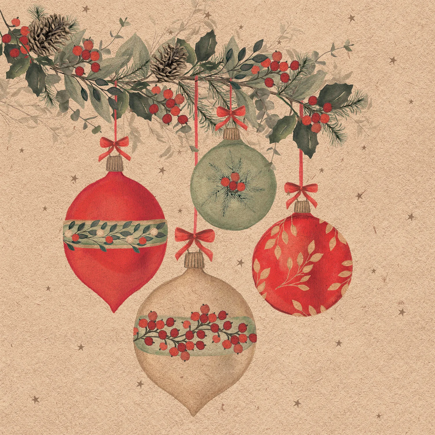 Ambiente servet kerst ornamenten beige 33 x 33 cm 20 stuks