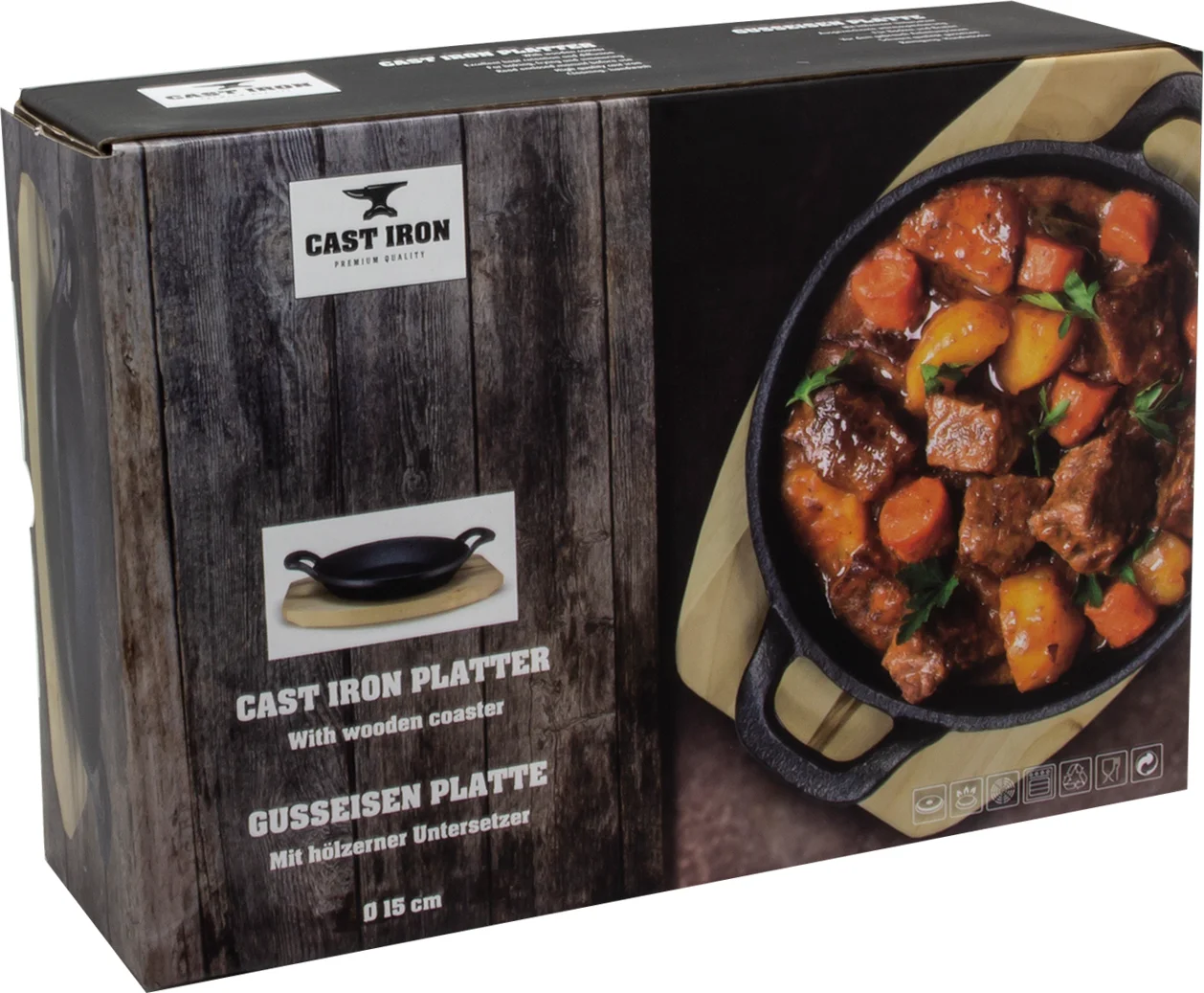Cast Iron gratinpan gietijzer op plank zwart / naturel D 15 cm