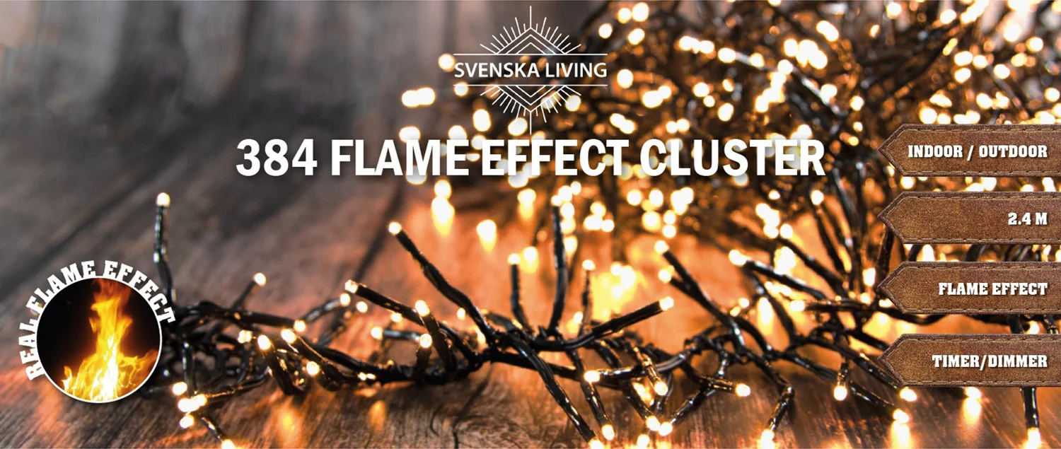 Clusterverlichting vlam effect met 384 lampjes warm wit 2,4 m