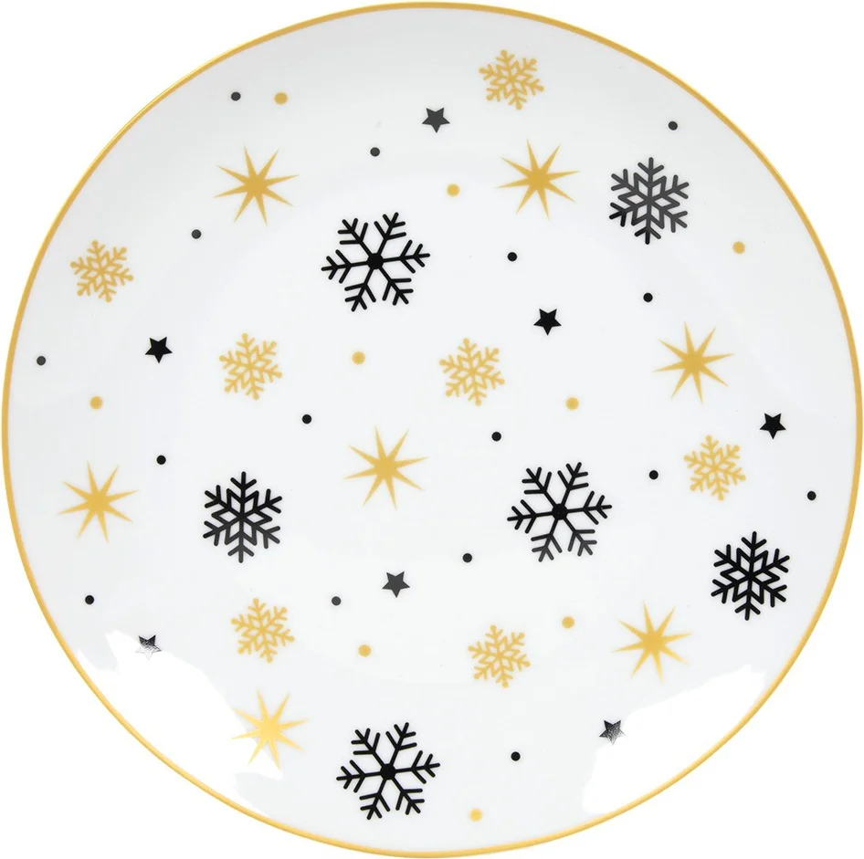Dinerbord Sneeuwvlok zwart / goud D 26 H 2 cm
