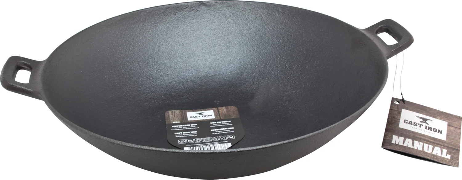 Cast Iron wokpan zwart D 37 H 11 cm