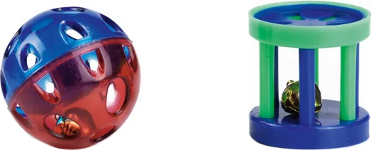 Beeztees kattenspeelgoed bal en roller met bel multi D 4 cm