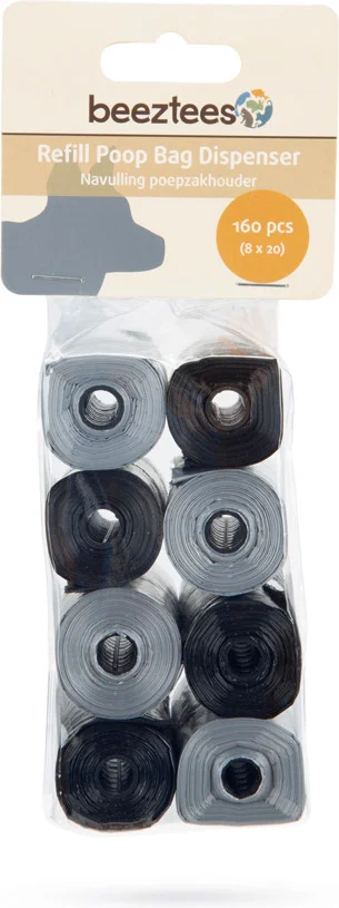 Beeztees poepzakjes zwart / grijs 8 x 20 stuks