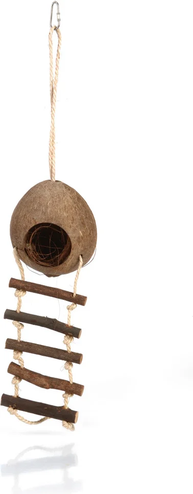 Beeztees huisje kokosnoot met ladder 30 x 10 cm bruin