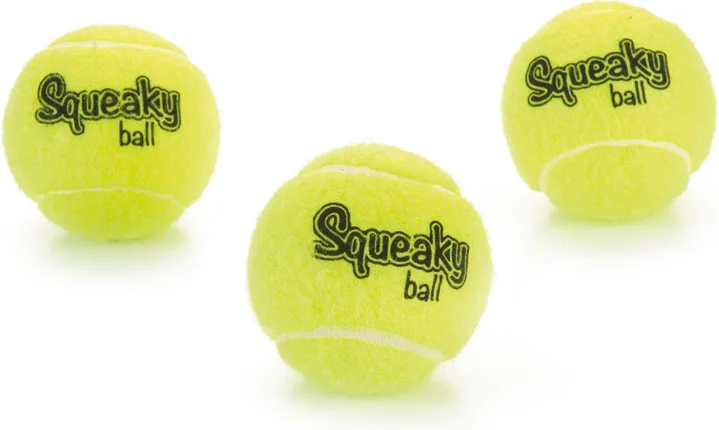 Beeztees hondenspeelgoed tennisbal met pieper geel D 6,5 cm 3 stuks