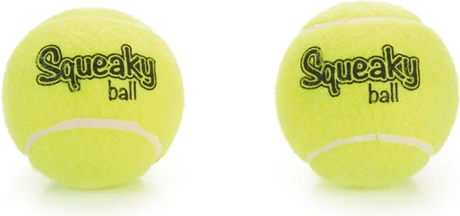 Beeztees hondenspeelgoed tennisbal met pieper geel D 8 cm 2 stuks