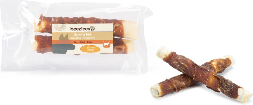 Beeztees kauwstick rund met eend 15 cm 2 stuks
